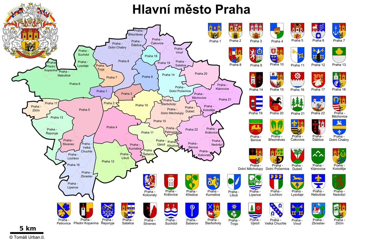 22 районных делений Праги