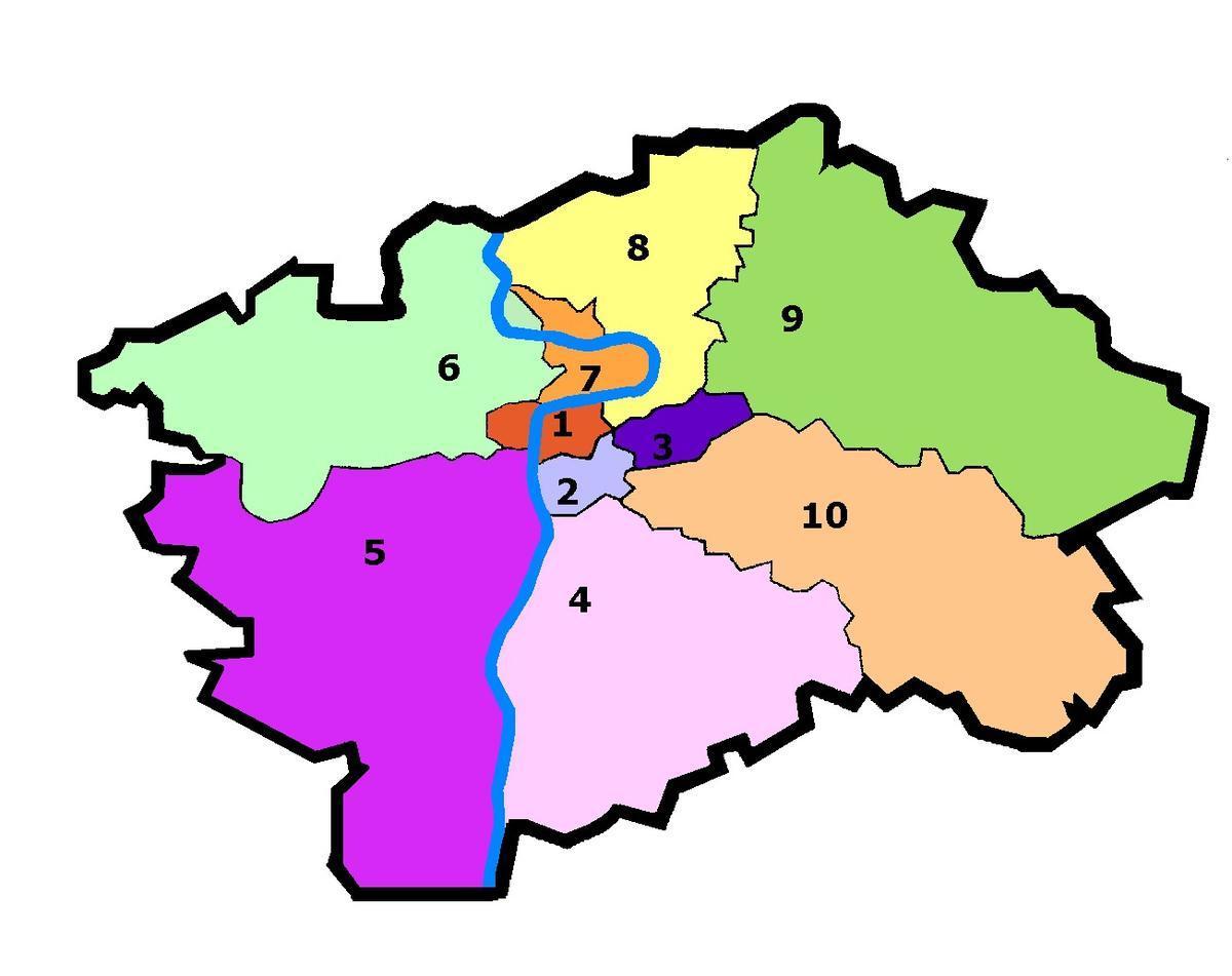 10 административных районов Праги